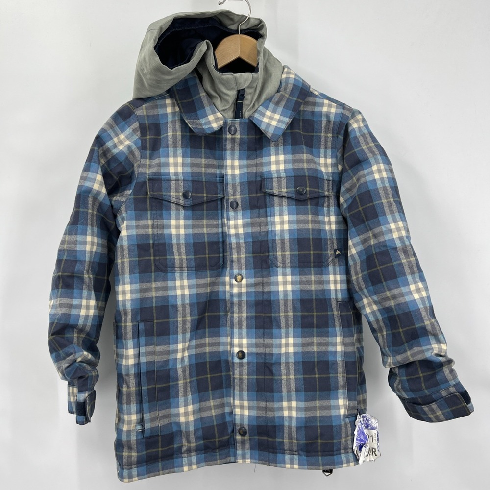 Burton DryRide Boys M Snowboard Ski Dhaka Jacket Insulated Hooded Blue Plaid